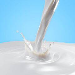 3D Rendering of Isolated Liquid Milk Splash with Swirling Ripple