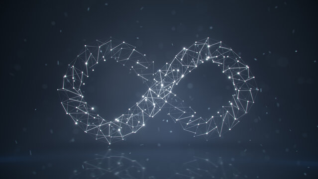 Plexus mesh of lemniscate mathematical sign 3D rendering illustration