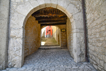 A narrow street in Sepino, a small village in Molise region, Italy.