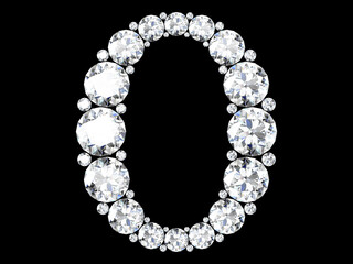 Diamond letters with gemstones isolated on black.3D rendering