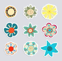 flower stickers vector illustration set