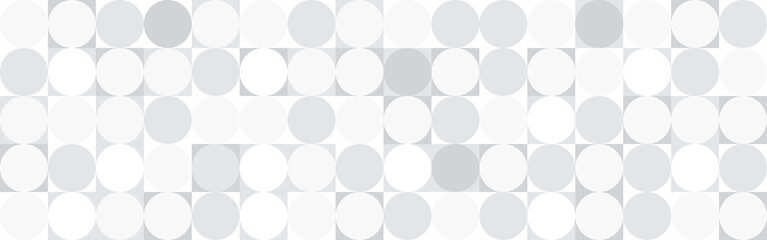 White trendy background of circles and squares in modern style, flat vector illustration. Cover of gray geometric shapes in retro texture for web design or postcard.