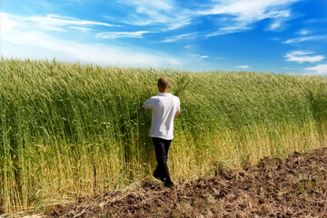 Farmer in the field of wheat.