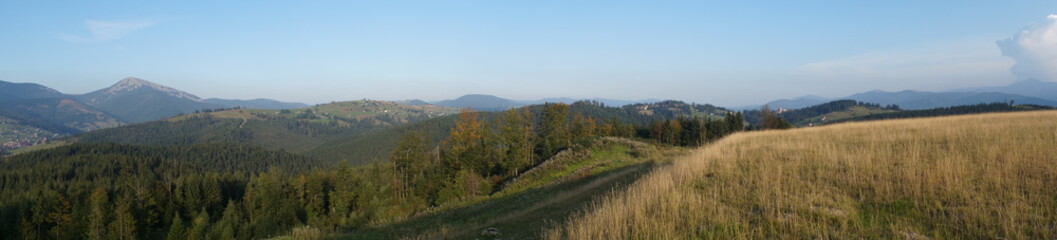View of the Carpathian Mountains from the Ukrainian Mount Hoverla. Panorama  