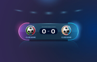 soccer football stadium spotlight and scoreboard background with glitter light