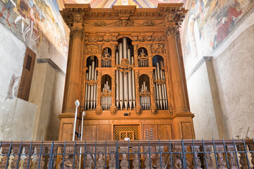 Ancient organ from the late 1700s in Baroque style in Vico Morcote, Switzerland