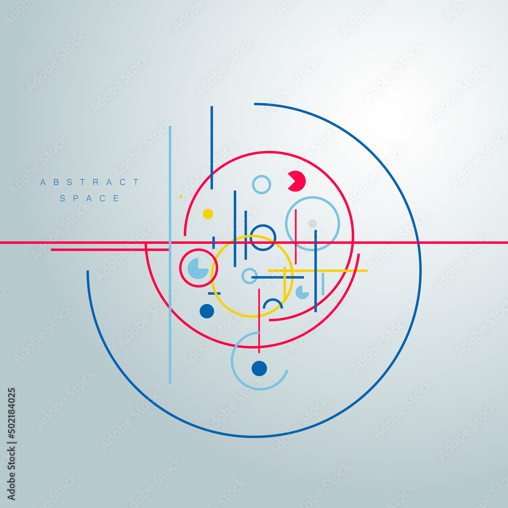 Leinwandbilder Vector future geometry connect. Abstract simple visual creative illustration. Circular elements. Creative pattern with abstract geometric objects. Modern design with dots and lines and dotted circles