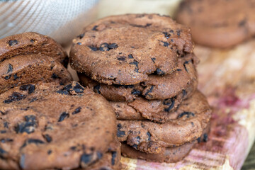 sweet crispy dessert of chocolate cookies with chocolate