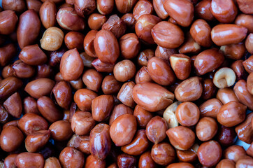 Fried Peanuts Fried Roasted peanut seed background, Asian fried peanuts, street food. fry in olive oil