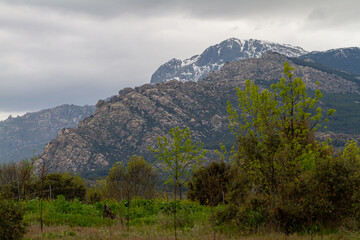 Long shot of mountains at the sunset