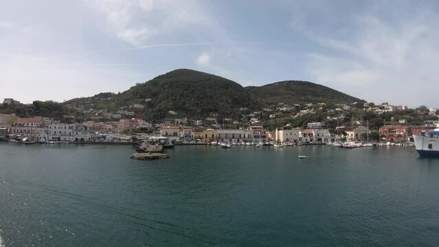 arriving at the harbour of Ischia island by ferry.