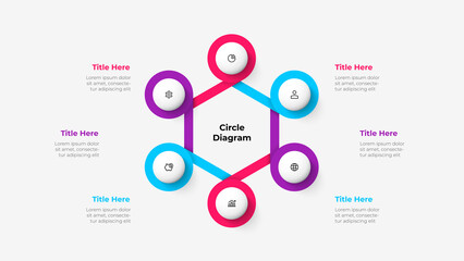 Cycle diagram with 6 options or steps. Slides for business presentation. Abstract infographics