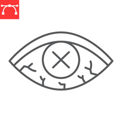 Diabetic eye line icon, eyeball and disease, diabetic retinopathy vector icon, vector graphics, editable stroke outline sign, eps 10.