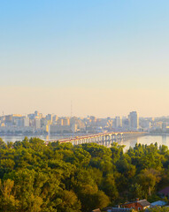 Panorama Dnipro city sunset. Ukraine