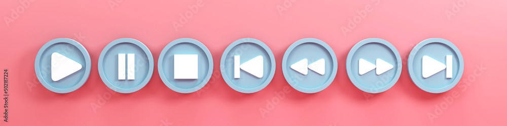 Aufkleber 3d render 3d illustration. set of media player button icons on pink background.