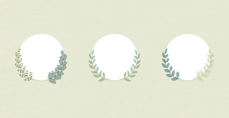 circle frame with brushes branches vector background set