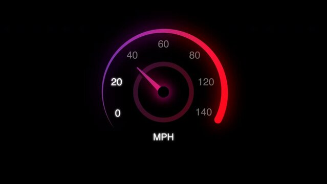 Animated neon speedometer on isolated background