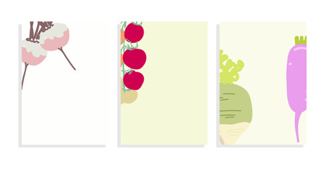 vector template background set with flat root vegetable,tomatoes 