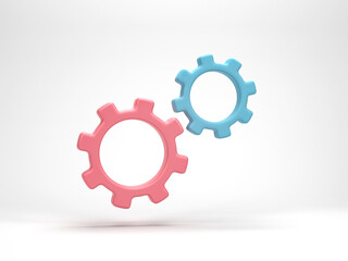 3D rendering, 3D illustration. Minimal gear symbol isolated on white background. Gear simple icon cogwheel concept.