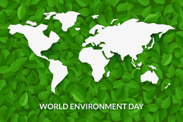 world environment day world map with Green leaves in background 