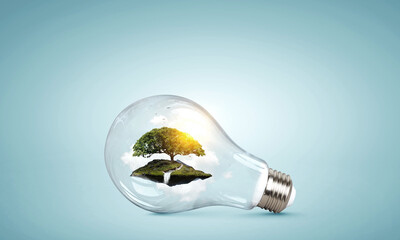 Tree growing inside light bulb