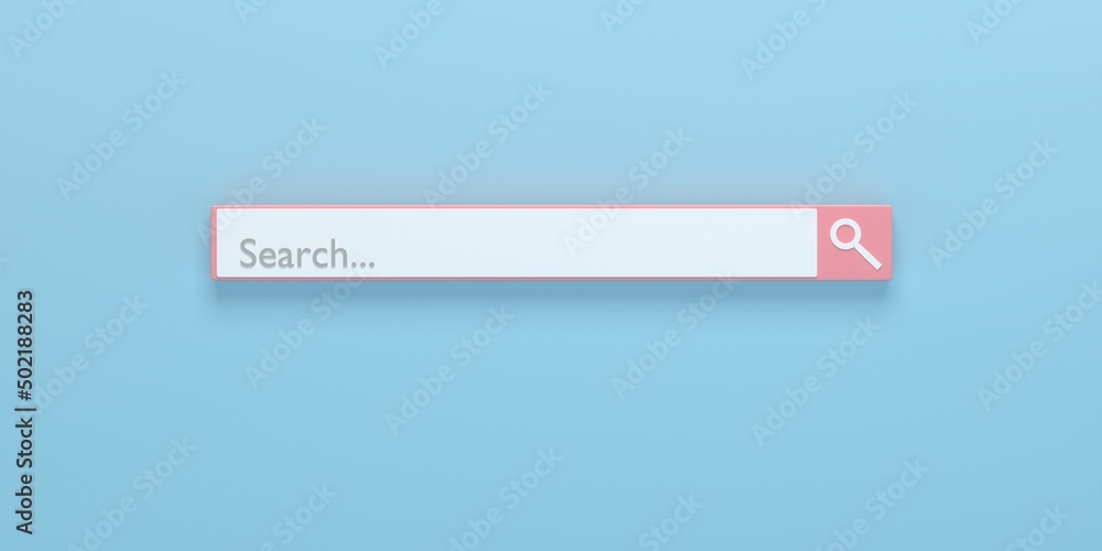 Poster 3d render 3d illustration. minimal search bar element with arrow cursor on blue background. searchin