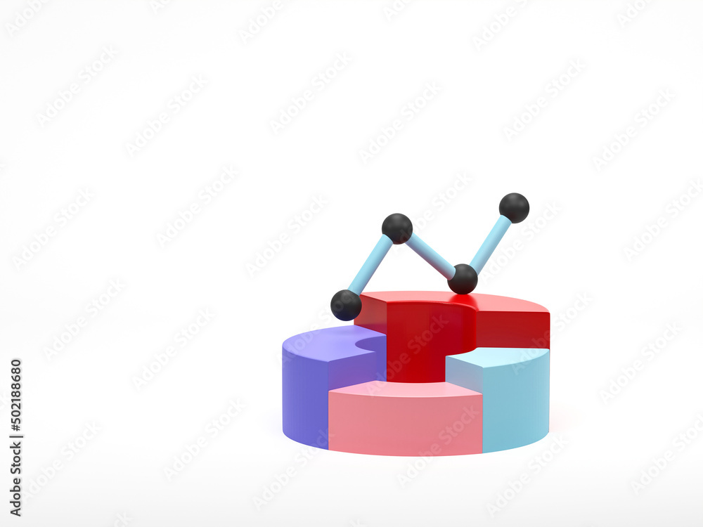 Poster 3d render, 3d illustration. pie chart infographic icon. simple circle diagram graph icon on white ba