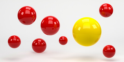 3D rendering, 3D illustration. Flying red spheres ball on white background. Minimal concept.