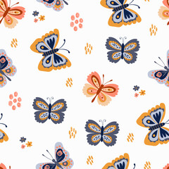 Seamless pattern with cute butterflies. Design for fabric, textile, wallpaper, packaging.