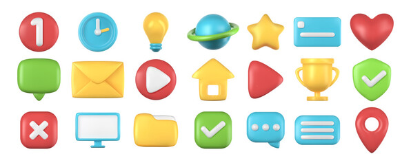 Vector 3d icons in a minimalistic style for the interface of applications and web pages. Ui design.
