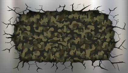 metal plate with cracks on the background of a military camouflage © Key design