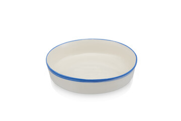 Handmade ceramic plate isolated on white background.