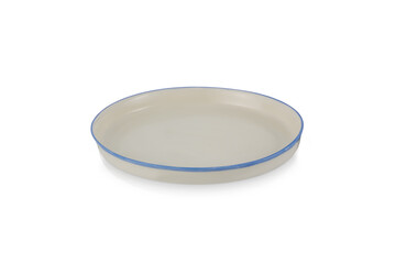 Handmade ceramic plate isolated on white background.