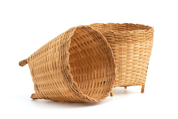 Bamboo basket isolated on white background with clipping path.