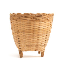 Bamboo basket isolated on white background with clipping path.