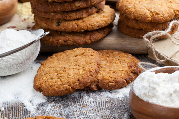 wheat-oatmeal cookies with peanuts, closeup