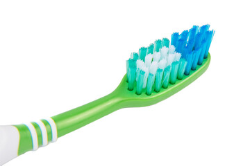 Green toothbrush for teeth on the white background