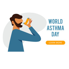 A vector composition with a man using inhaler. World asthma day - 502192607