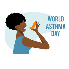A vector composition with a black woman using inhaler. World asthma day - 502192611