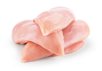 Chicken breast isolated. Raw chicken fillet on white background. Poultry raw. Chicken meat with clipping path. - 502192882