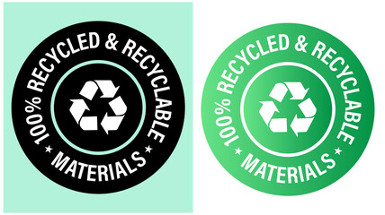 '100% recycled materials' vector icon set, green and black in color