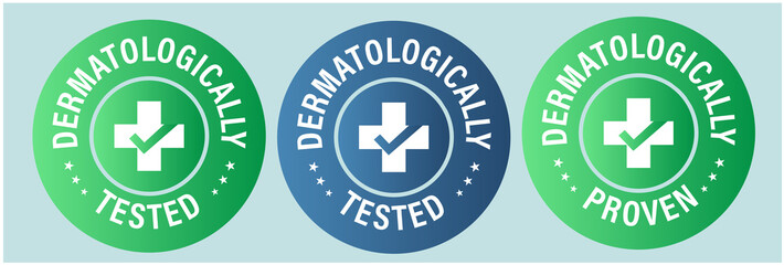 dermatologically tested vector logo set. blue and green in color