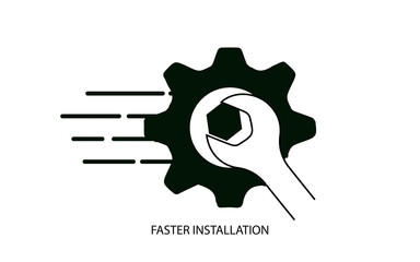 faster installation vector symbol, black in color, industrial abstract.