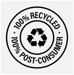 100% recycled, 100% post consumer vector icon