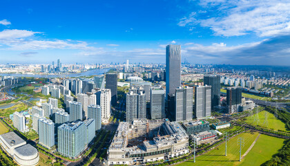Fototapeta premium Shanghai Oriental Sports Center and Qiantan International Business District, China