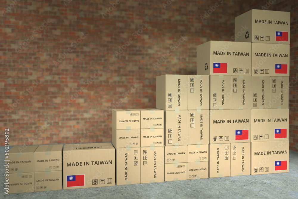 Poster cartons with made in taiwan text compose a rising chart, business success related conceptual 3d rend