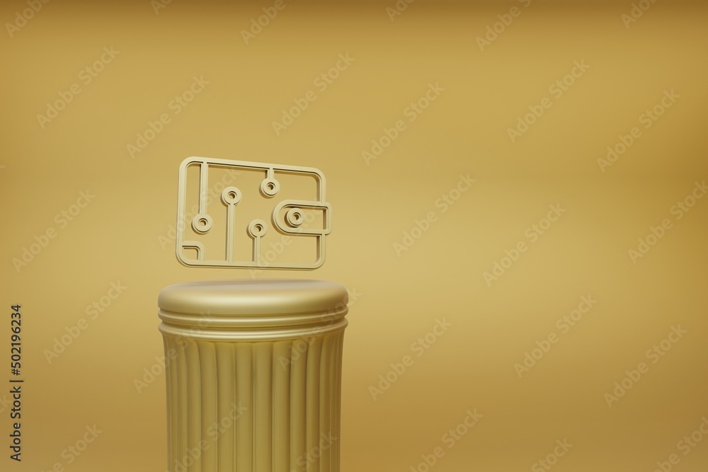 Poster beautiful abstract illustrations golden blockchain digital wallet symbol icons on a golden column an