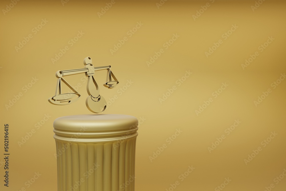 Poster Beautiful abstract illustrations Golden zodiac sign Libra symbol icons on a golden column and wonderful background. 3d rendering illustration. Background pattern for design.