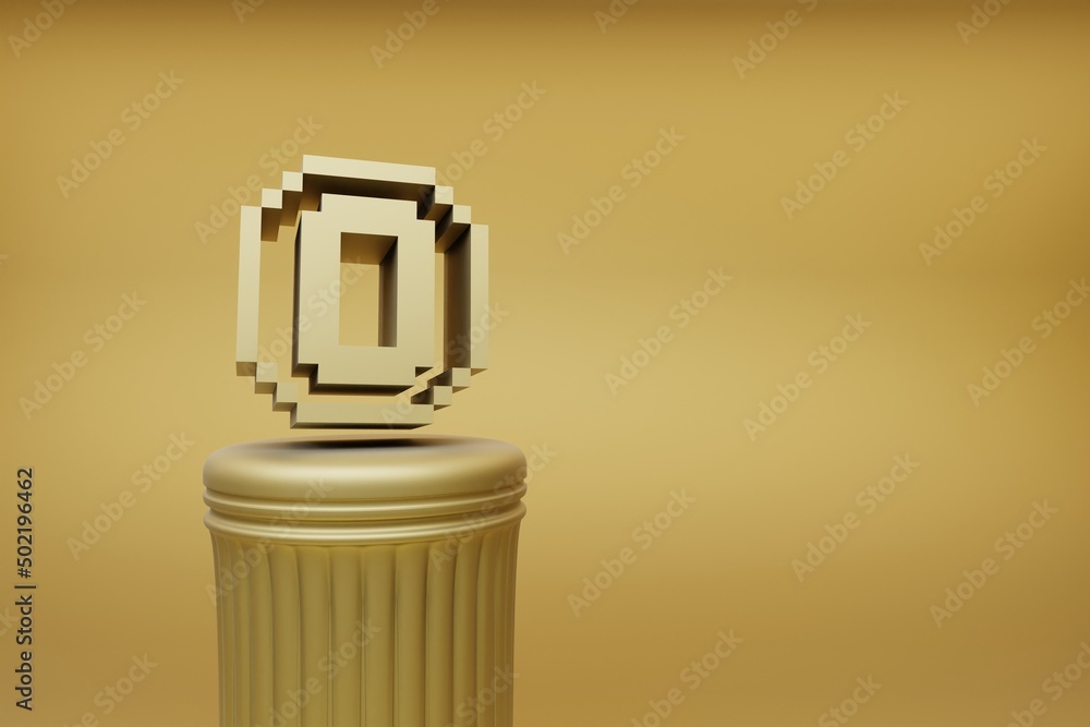 Poster Beautiful abstract illustrations Golden Golden Pixel number 0 symbol icons on a golden column and wonderful background. 3d rendering illustration. Background pattern for design.