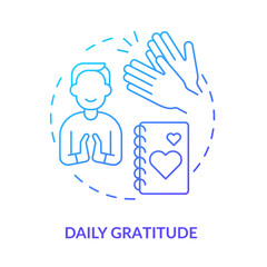 Daily gratitude blue gradient concept icon. Exercise for self love abstract idea thin line illustration. Maintaining self-care routine. Isolated outline drawing. Myriad Pro-Bold font used